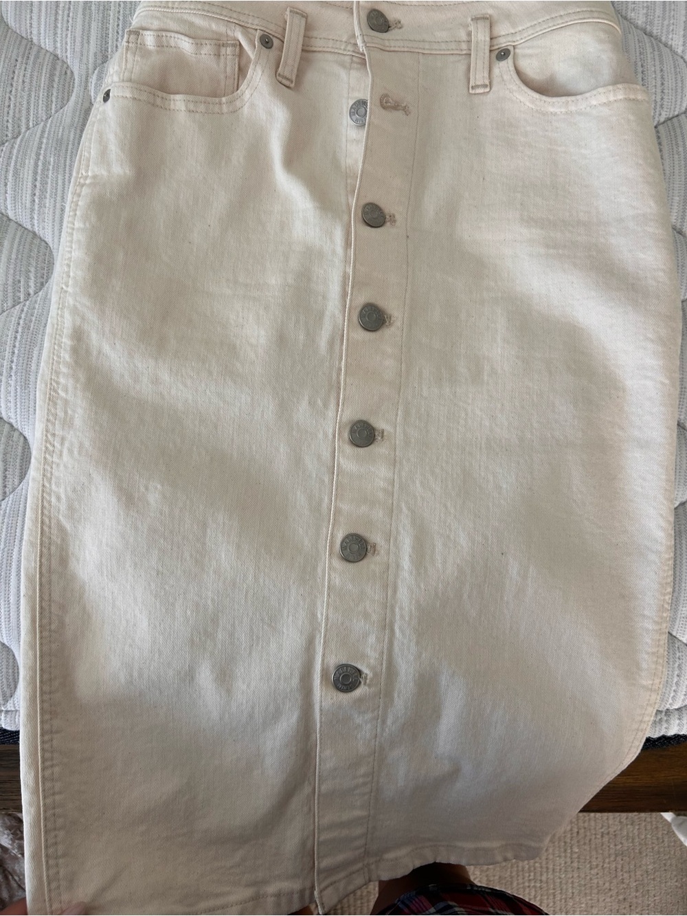 Madewell Cream Button-Front Midi Denim Skirt